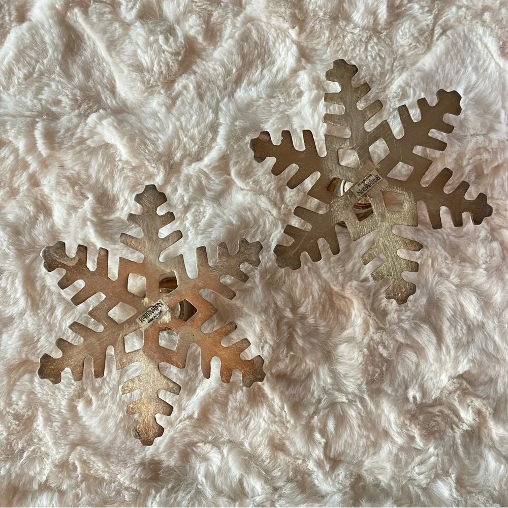 2 Restoration Hardware Snowflake Taper Candle Holders ~Silver-Tone Metal